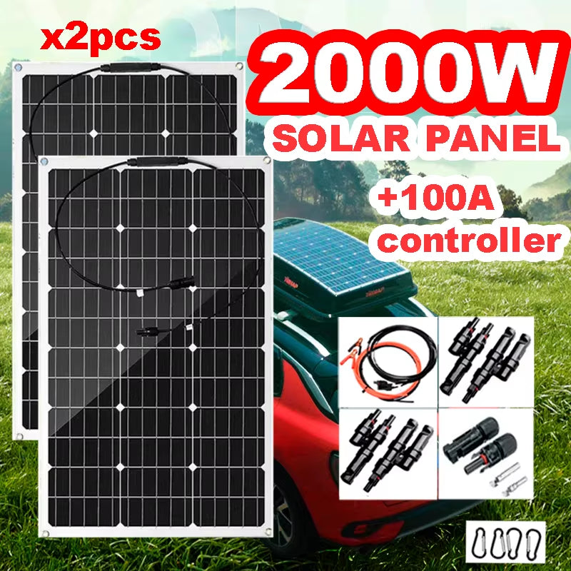 2000W 18V Flexible Solar Panel Charging Panel Photovoltaic Cell System Components High Efficiency Portable Power Bank RV Yacht