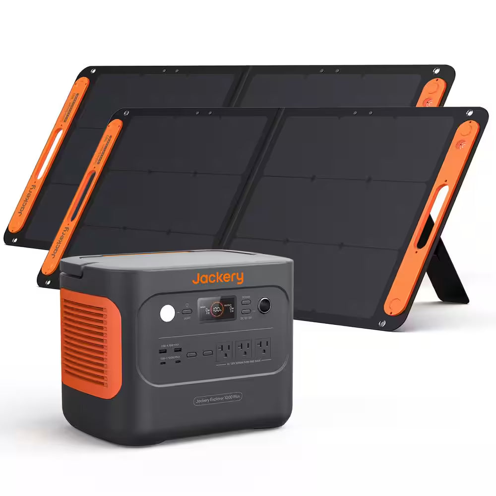 2000W Output/4000W Peak Solar Generator 1000 plus Expandable Push Button Start Battery Lifepo4 W/Two 100W Solar Panels