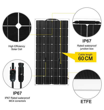 2000W 18V Flexible Solar Panel Charging Panel Photovoltaic Cell System Components High Efficiency Portable Power Bank RV Yacht