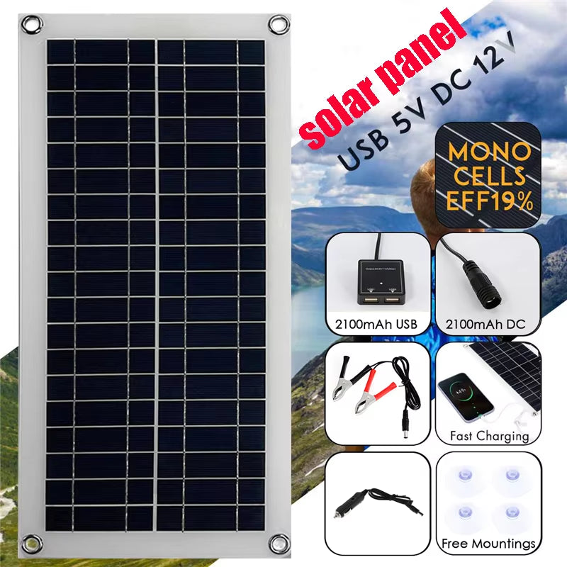 2000W Solar Power System Solar Panel Kit 12V Solar Battery 10A-60A Controller Solar Panel Home Mobile RV Car Caravan Home Campin